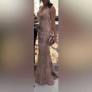 Nicole Bakti Elegant Feathered Gown